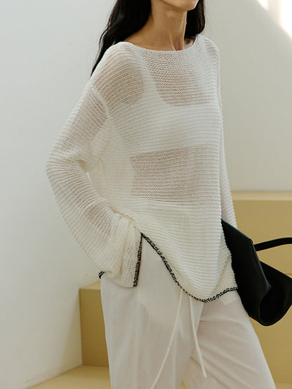 Contrast Trim Sim-Sheer Sweater