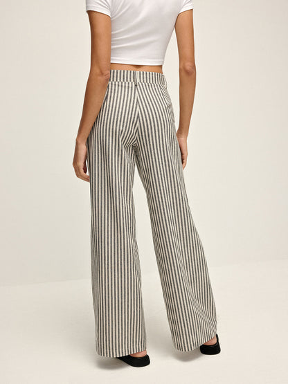 Pinstripe High-Waist Long Pants