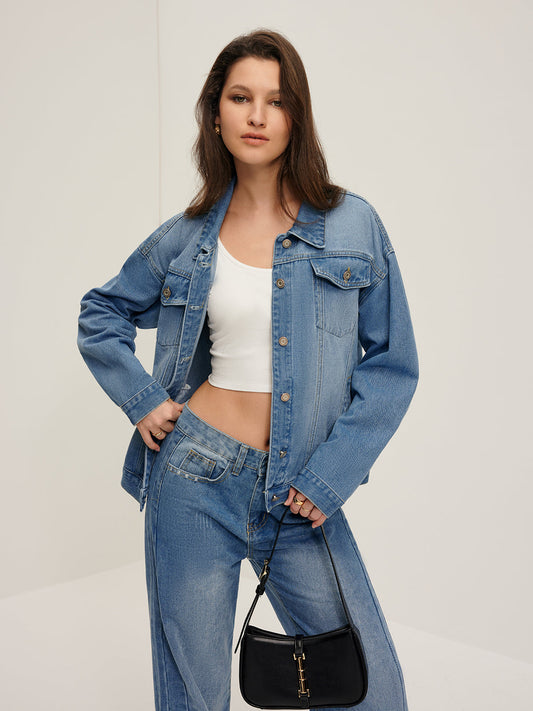 Lapel Pockets Denim Jacket