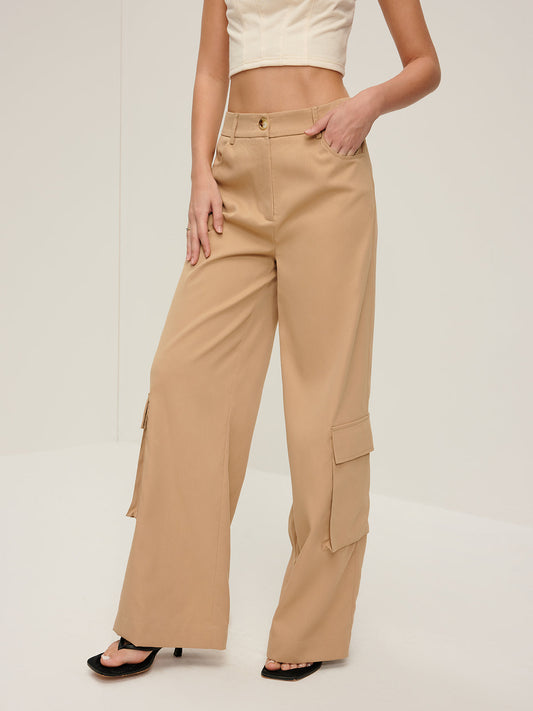 Flap Pockets Wide-Leg Pants