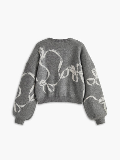 Bow Printed Loose Pullover Sweater