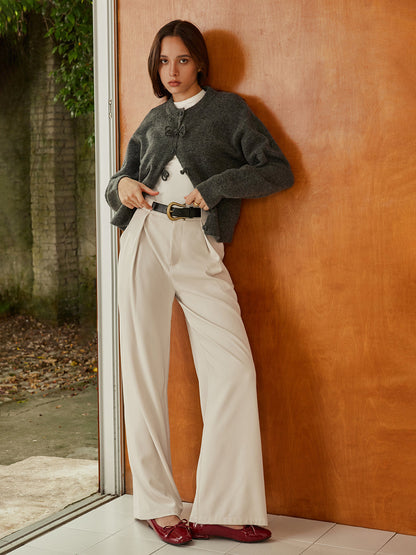 Pleated High-Waist Belted Pants