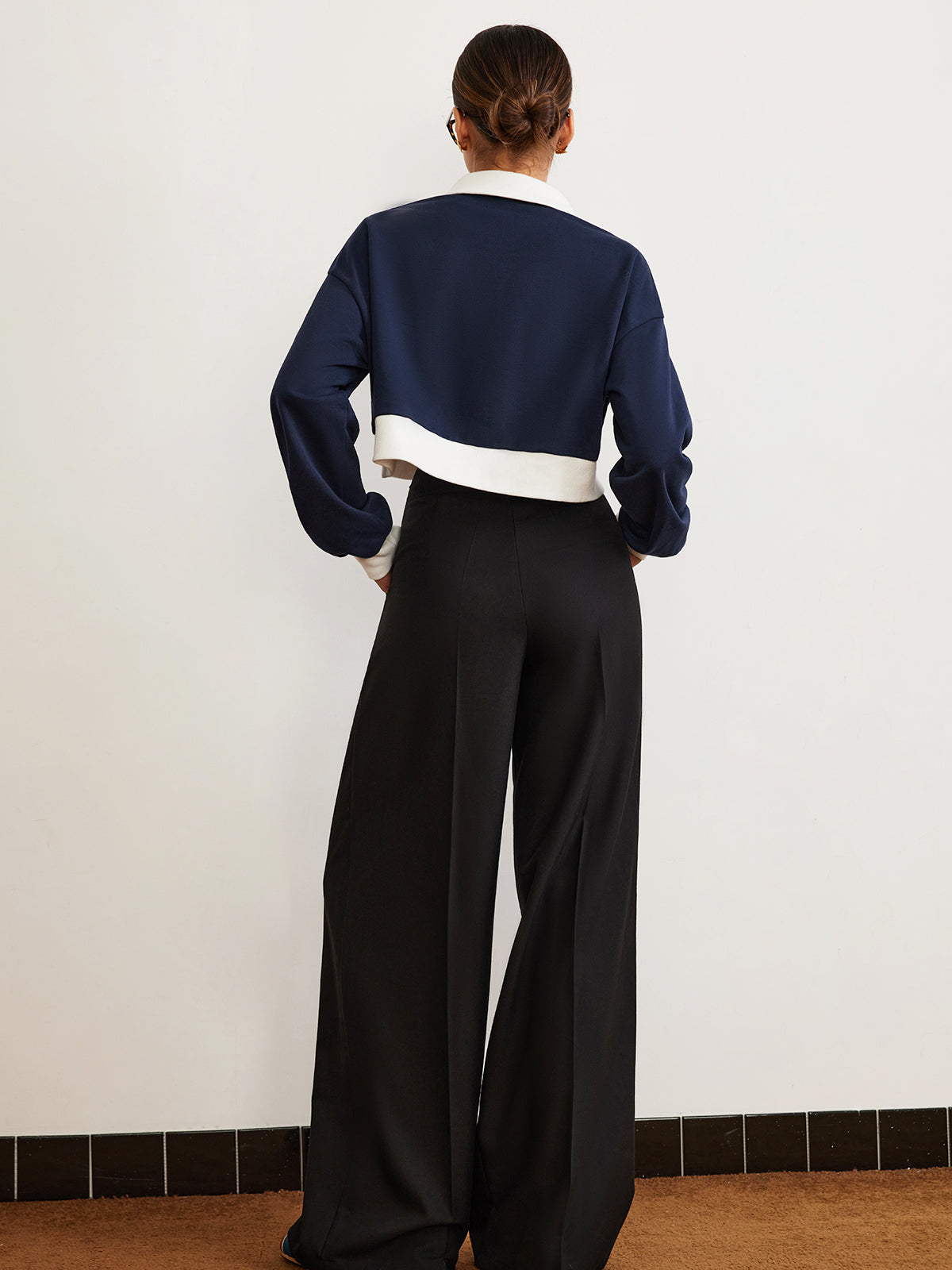 Plain Drawstring Wide-Leg Pants