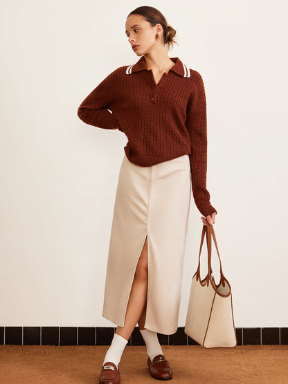 Cable Knit Button Polo Sweater