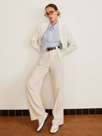 Pleated High-Waist Belted Pants