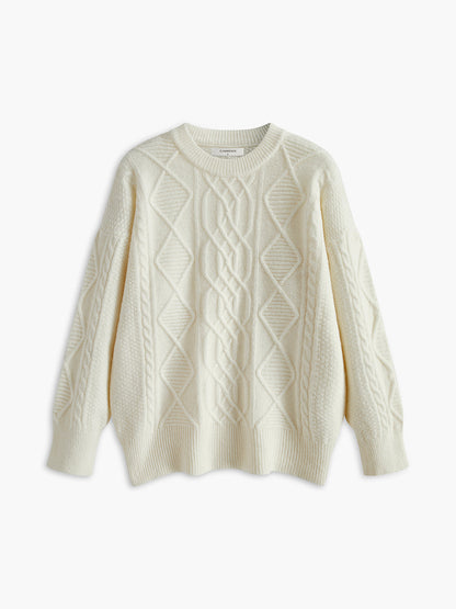 Crew Neck Plain Cable Sweater