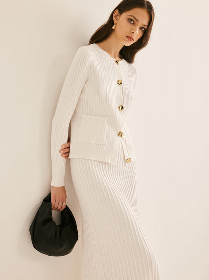 Elegant Button Pleated Sweater Co-ords