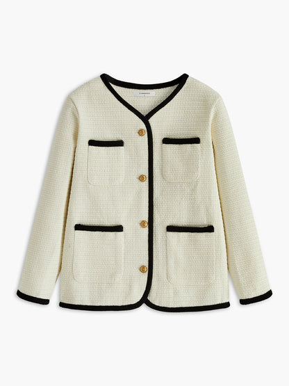 Elegant Contrast Binding Pockets Blazer