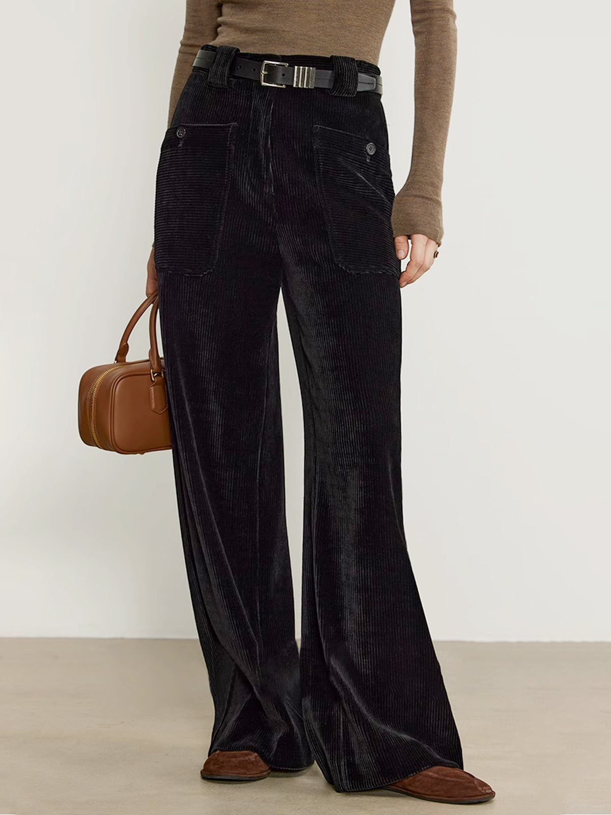 Corduroy Draped Pants Without Belt