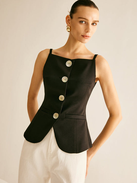 Button Split Cami Vest