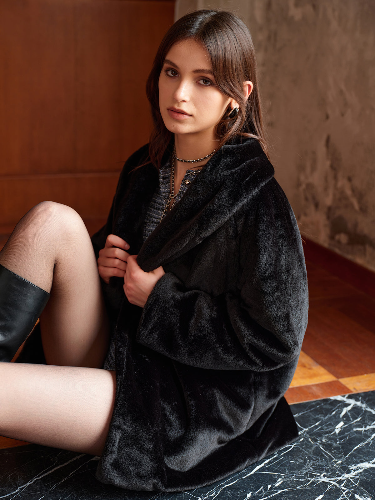 Ultra Warm Draped Faux Fur Coat