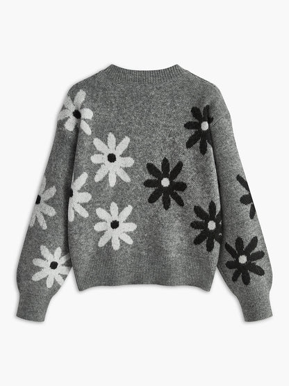 Crew Neck Daisy Pattern Sweater