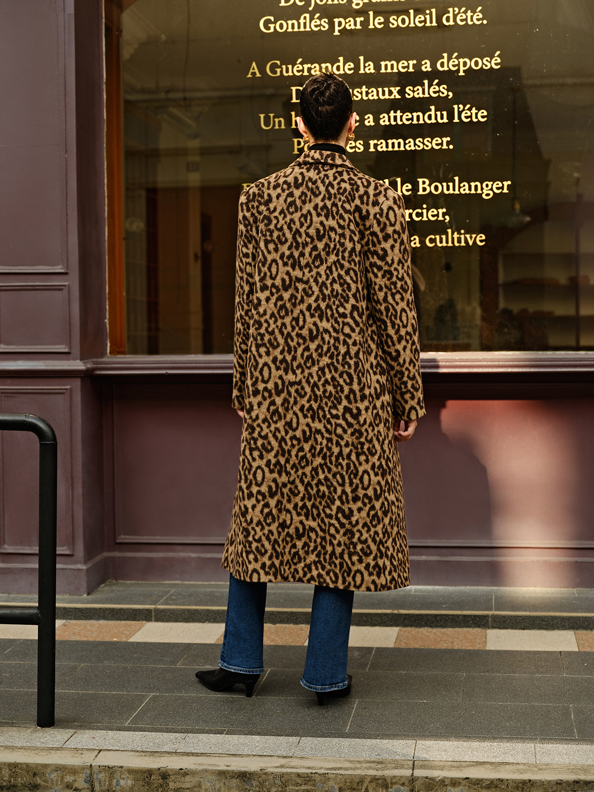 Leopard Pockets Long Wool Coat