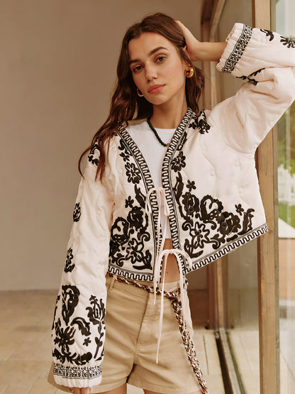 Boheme Printed Lace Up Short Jacket