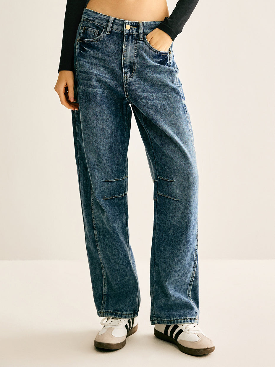 Washed Denim Scimitar Jeans