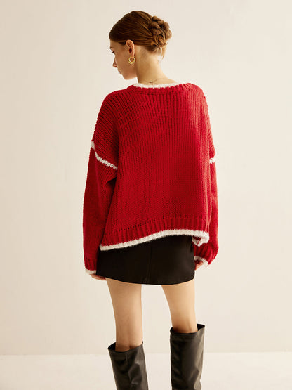 Crew Neck Contrast Binding Sweater