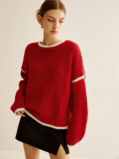 Crew Neck Contrast Binding Sweater