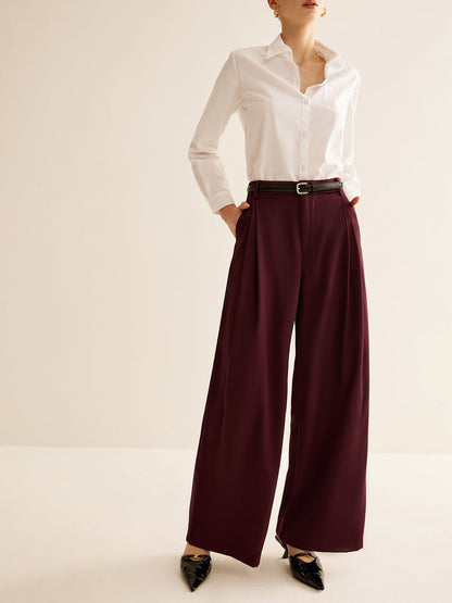 Pleated Wide Leg Pants Without Belt