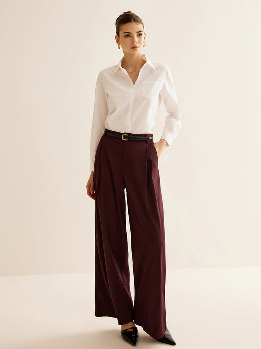 Pleated Wide Leg Pants Without Belt