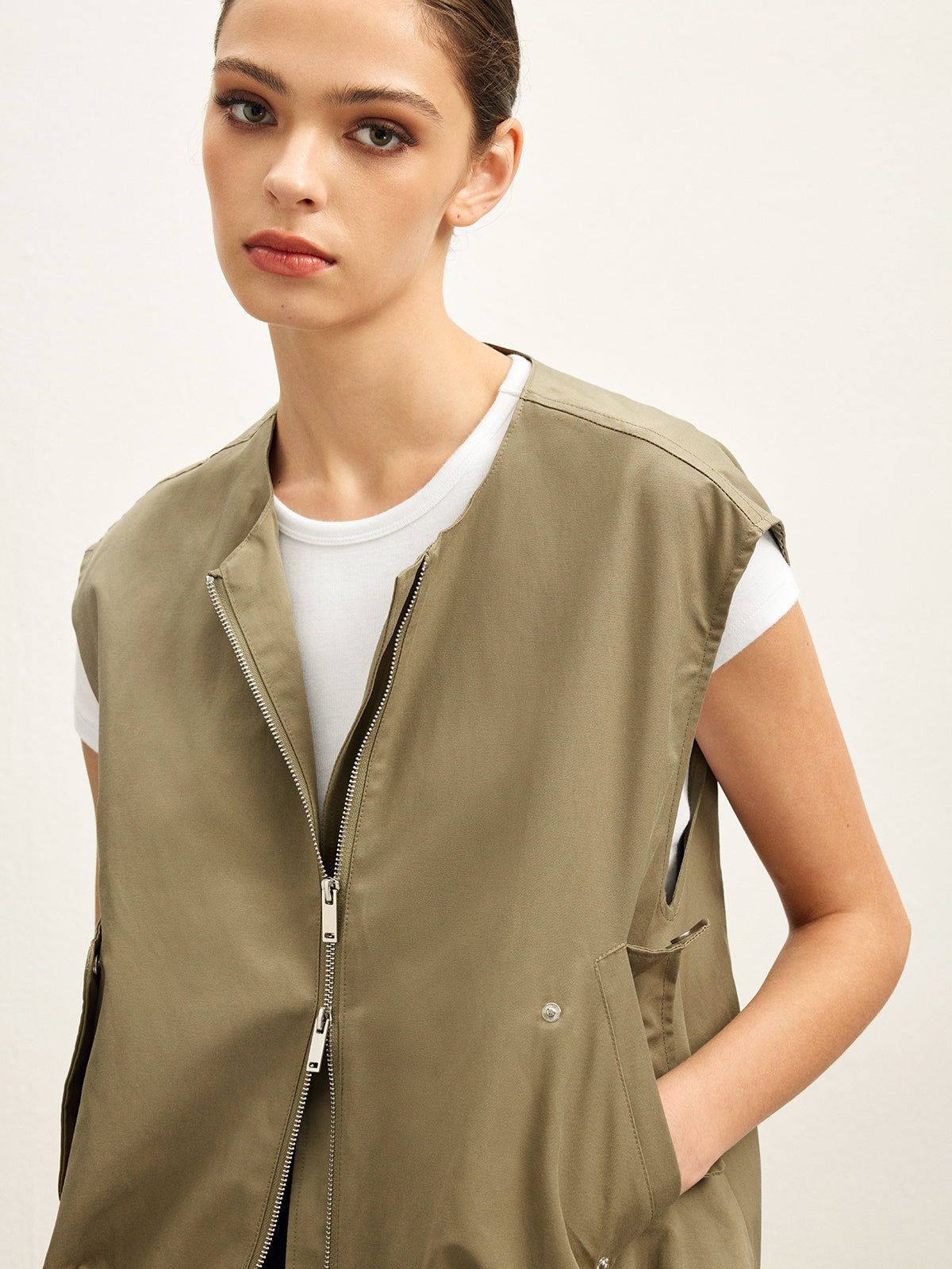 Double Zip Button Loose Vest