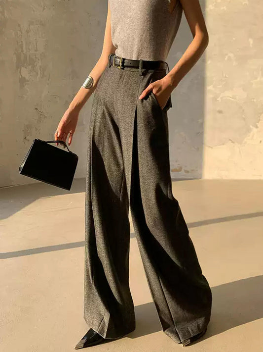 High Waist Pleated Pants Without Belt