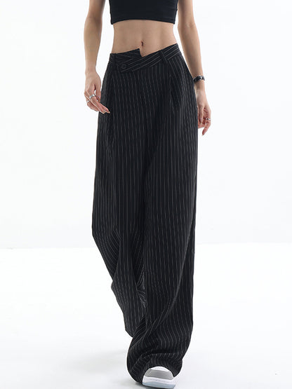 Asymmetrical High-Waist Pinstripe Pants