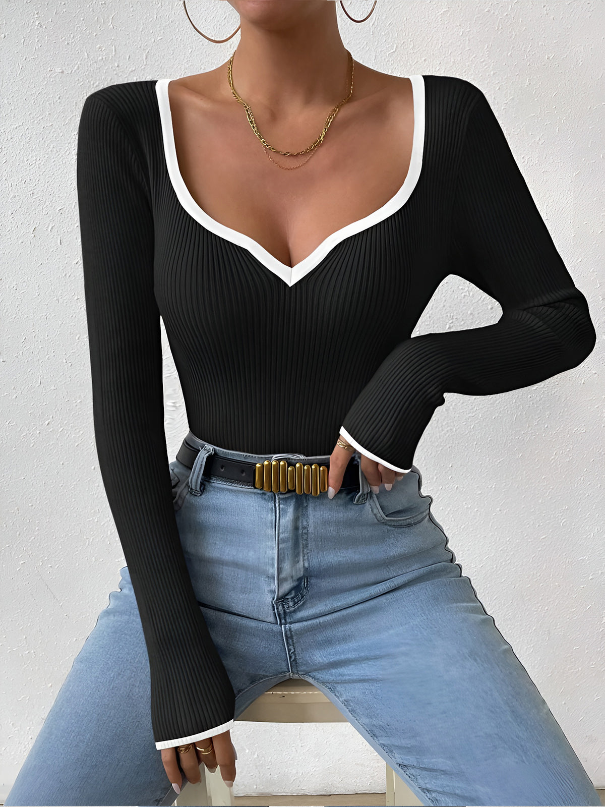 Contrast Trim Sexy Knit Top