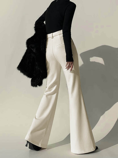 Plain High-Waist Piping Pants