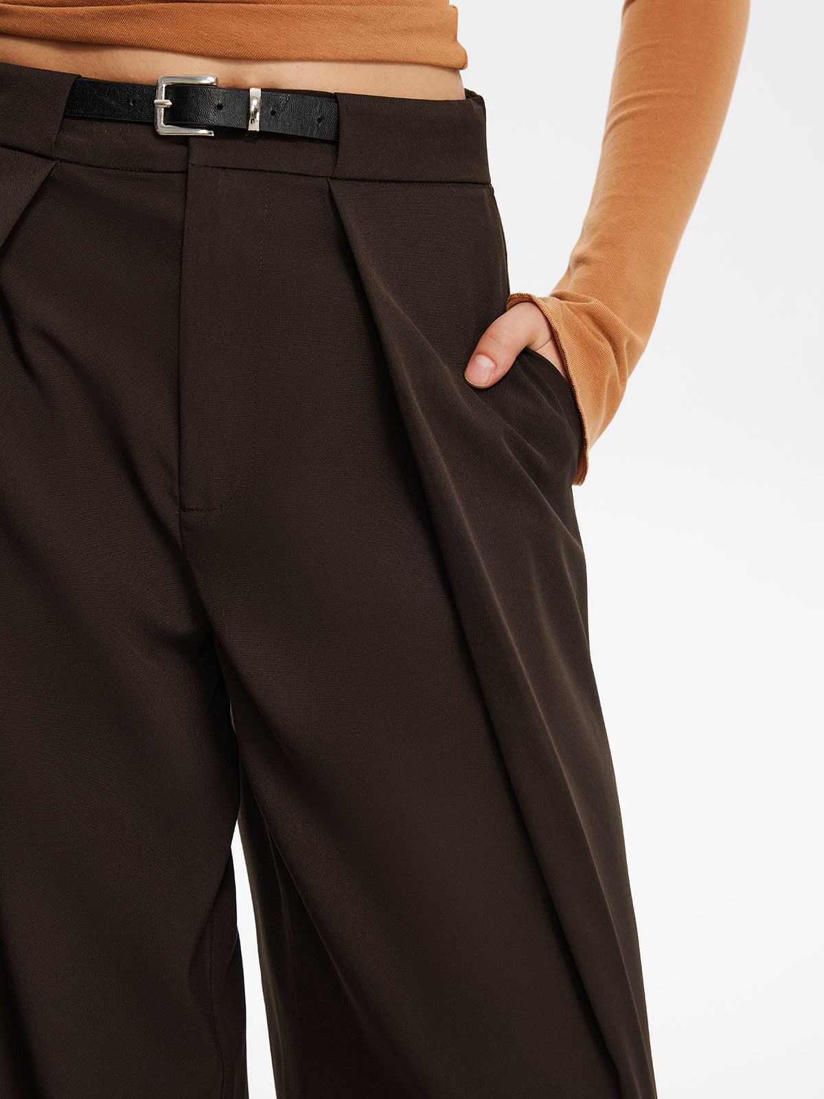 Pleated Wide-Leg Pants With Belt