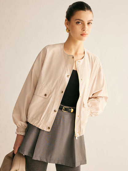 Crew Neck Button Thin Jacket