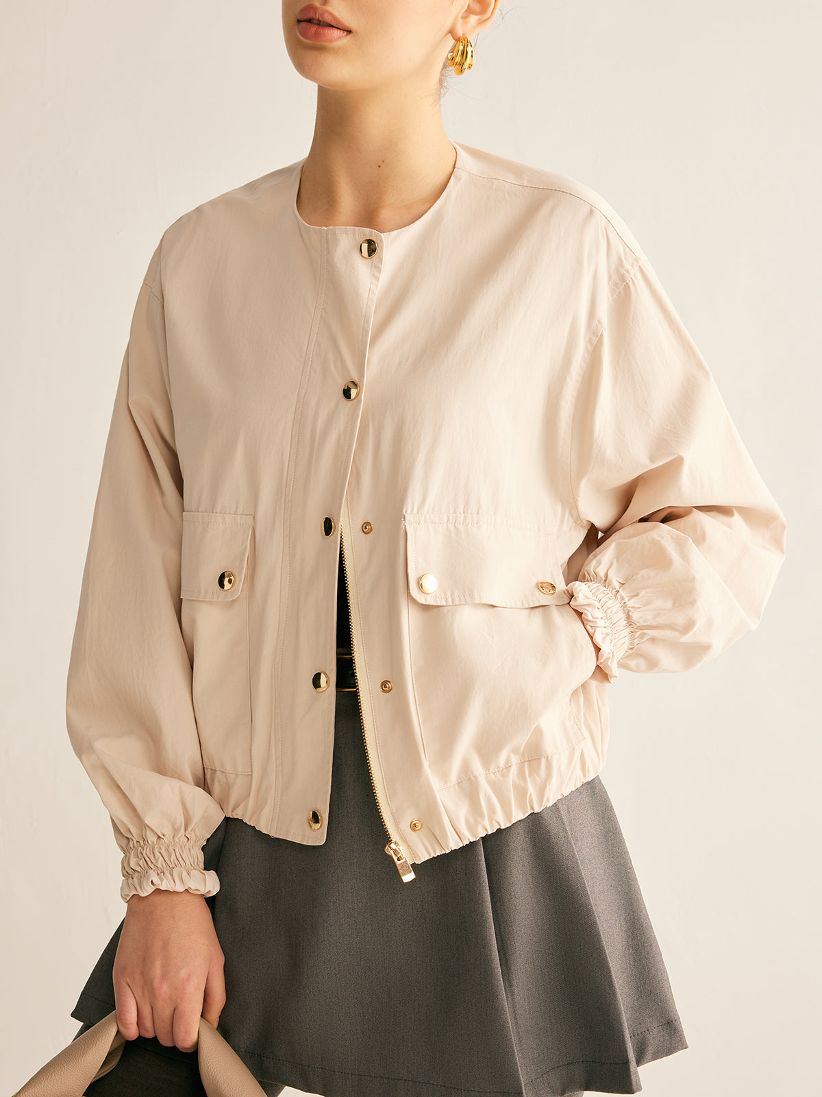 Crew Neck Button Thin Jacket