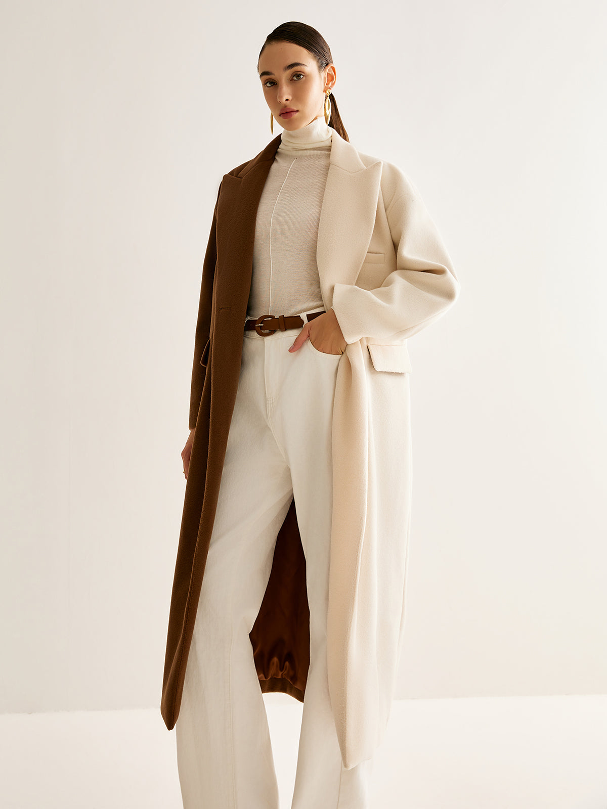 Two-Tone Slit Tweed Long Coat