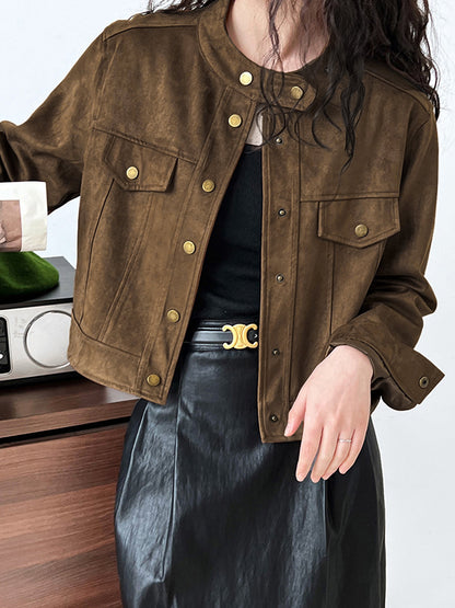 Suede Button Short Jacket