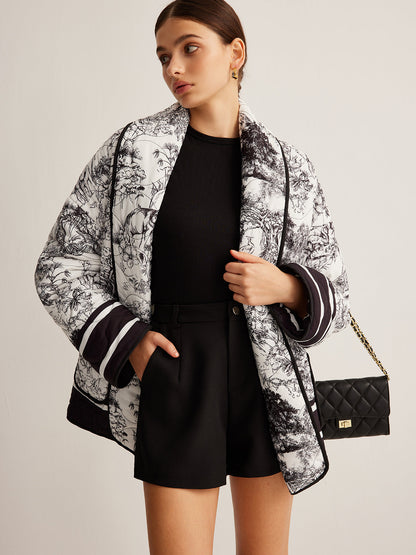 Boheme Contrast Binding Lapel Winter Coat