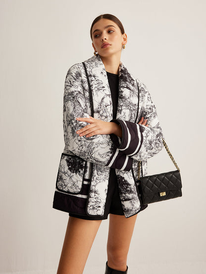 Boheme Contrast Binding Lapel Winter Coat