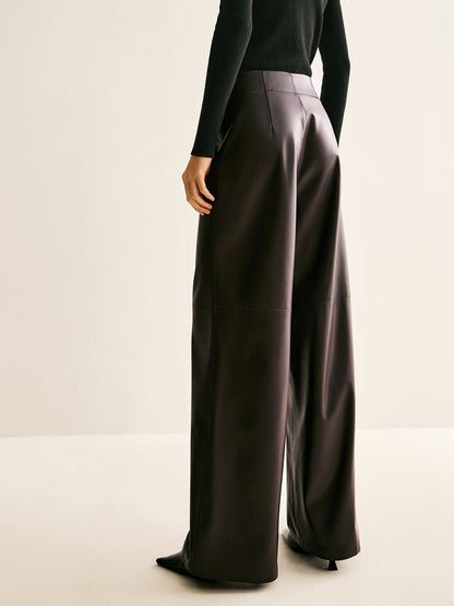 Faux Leather Mid Waist Pants