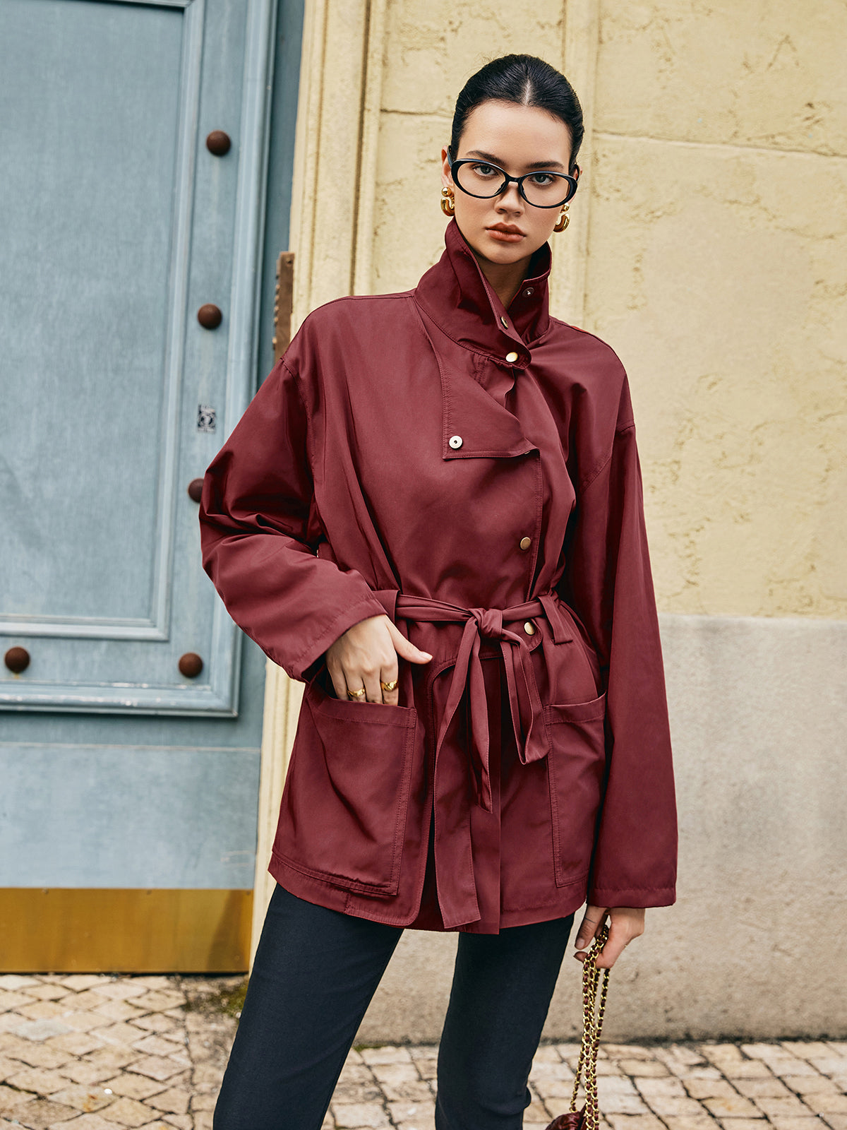 Retro Asymmetrical Belted Trench Coat