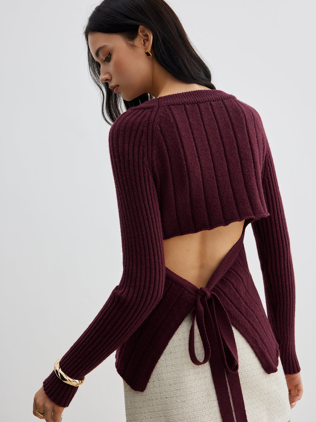 Backless Slim Tie Knit Top