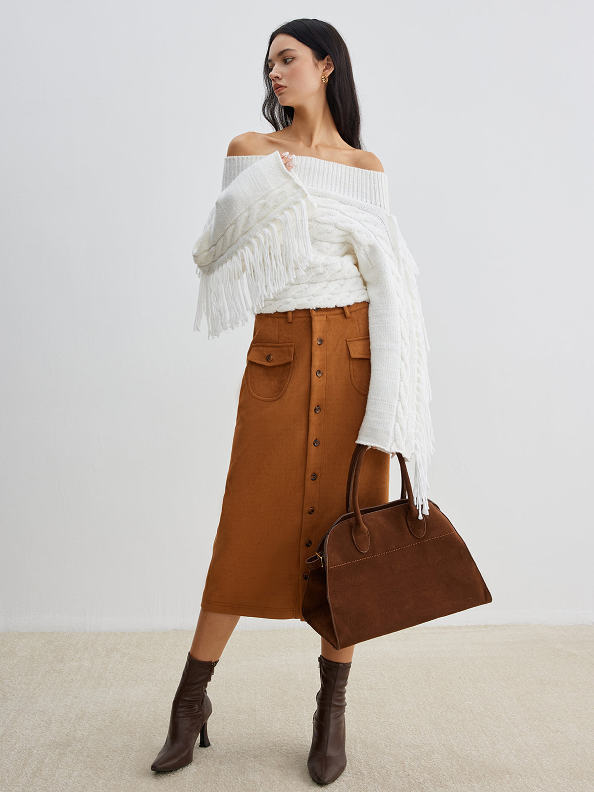 Beheme Off-Shoulder Tassel Sweater