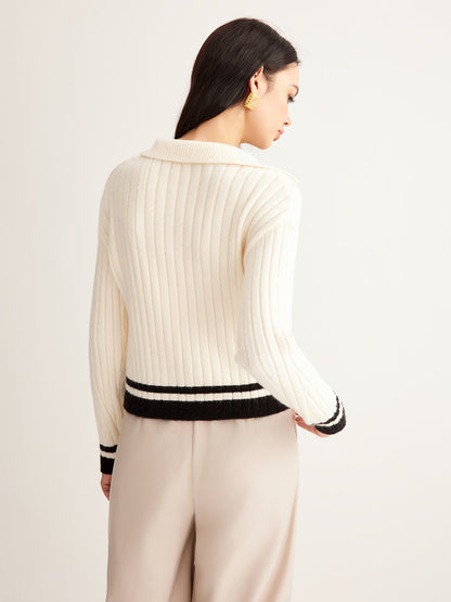 Embroidered Contrast Trim Cozy Sweater