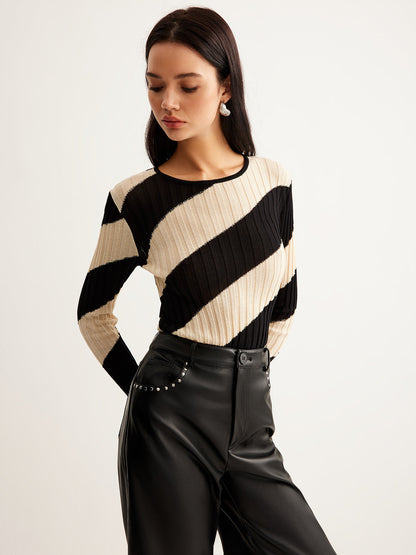 Asymmetrical Striped Slim Knit Top