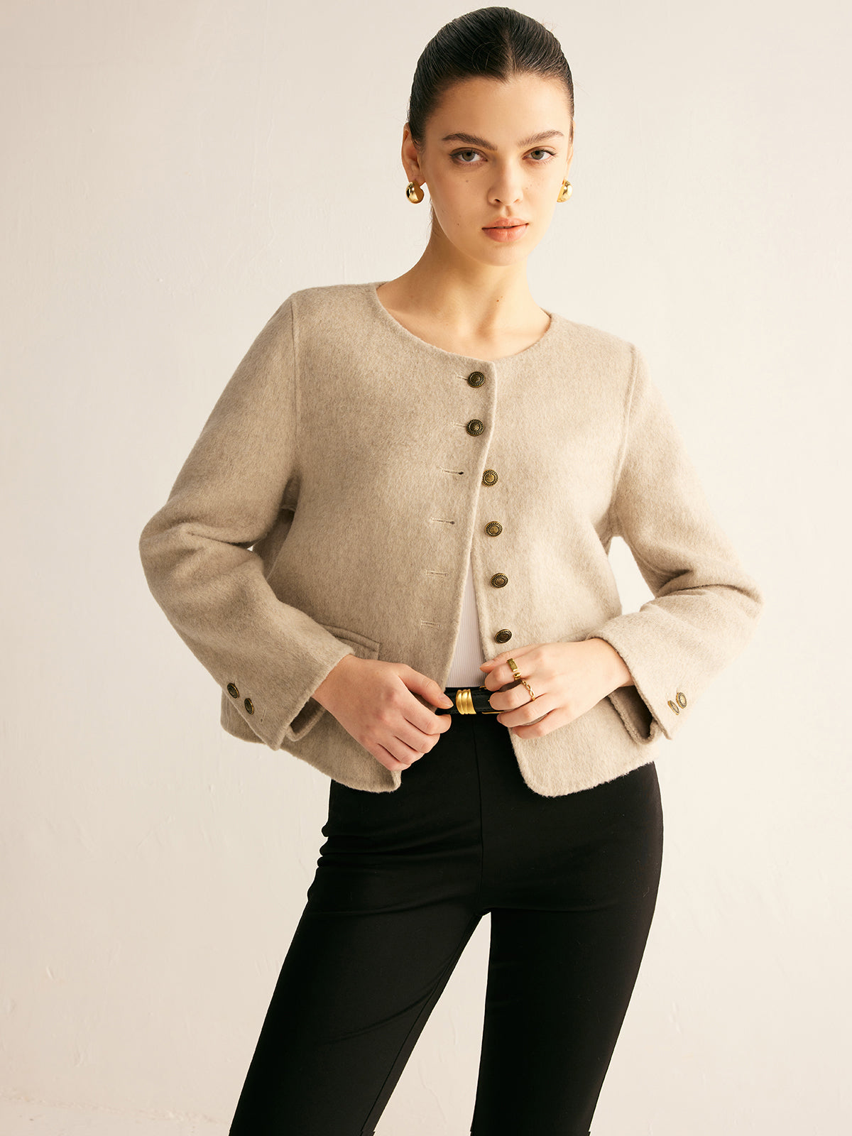 Wool-Blend Elegant Button Blazer