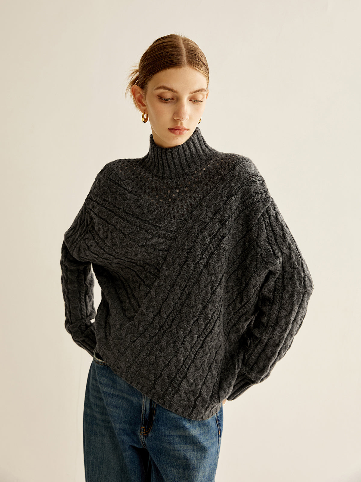 Asymmetrical Mock-Neck Sweater