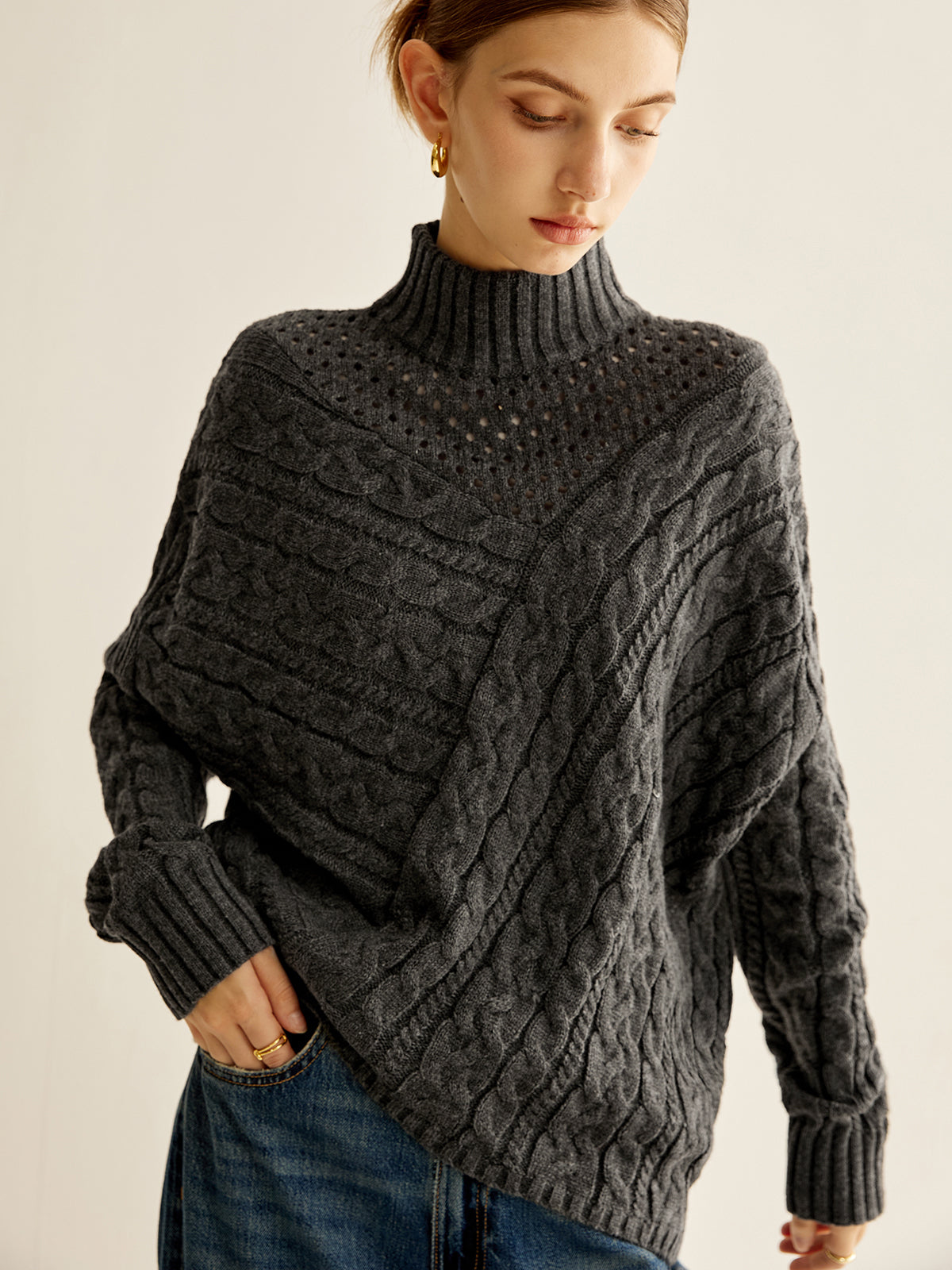 Asymmetrical Mock-Neck Sweater