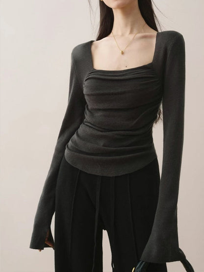 Cotton Square Neck Slim Sweater