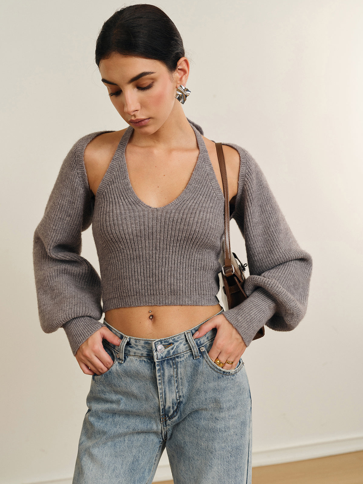 Bee Sleeve Halter Sweater Co-ords