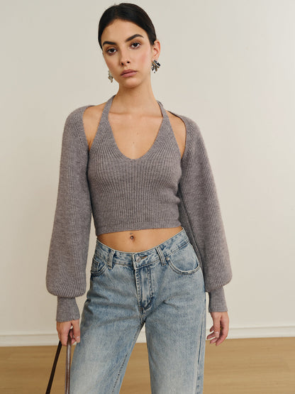 Bee Sleeve Halter Sweater Co-ords