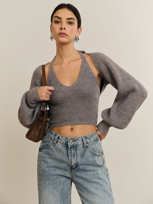 Bee Sleeve Halter Sweater Co-ords