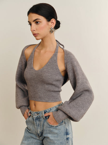 Bee Sleeve Halter Sweater Co-ords