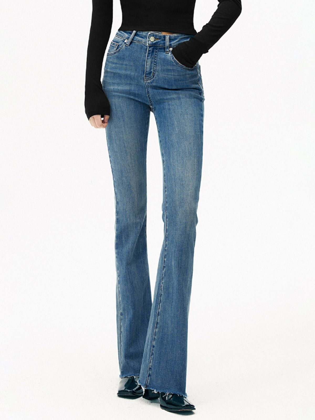 High-Waist Denim Bootcut Jeans